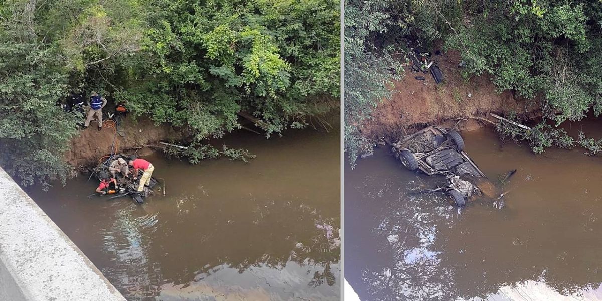 Jovem morre após capotar e cair com o carro dentro do rio Ribeira, em Imbituva