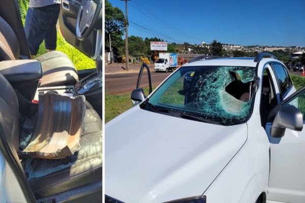 Carro é atingido por peça de caminhão na BR-277 em Cascavel