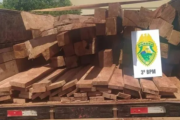 Foto relacionada a notícia: Polícia Militar apreende 88 peças de madeira sem licença em São Jorge do Oeste