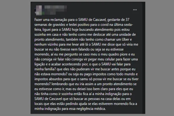 Foto relacionada a notícia: Internauta questiona atendimento do Samu em Cascavel