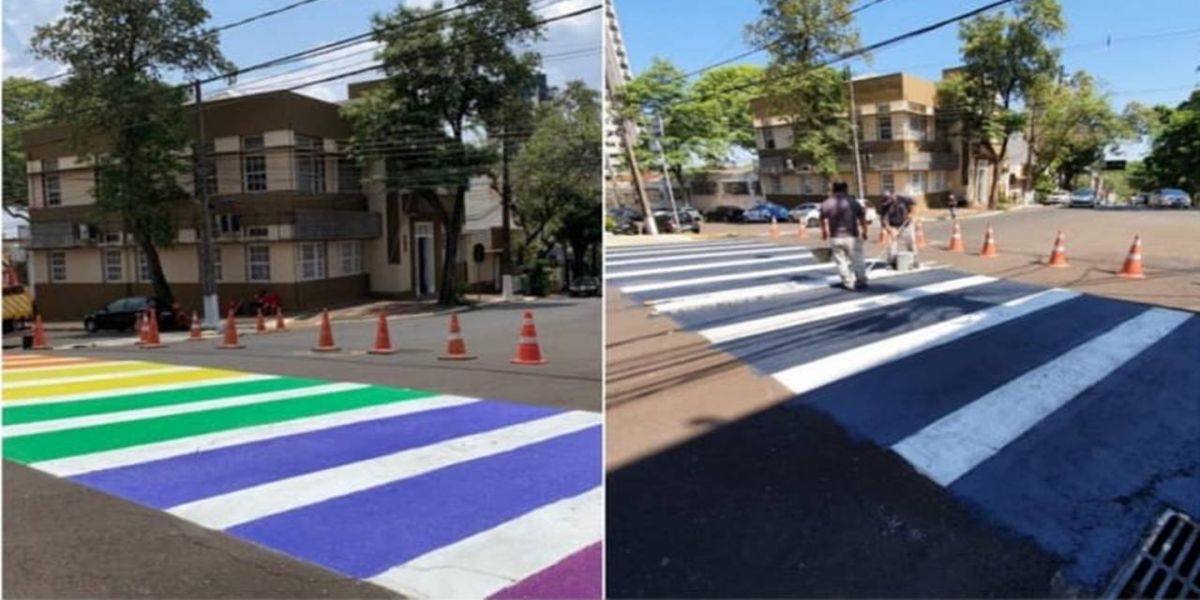 Faixa de pedestres “colorida” em Foz do Iguaçu foi repintada