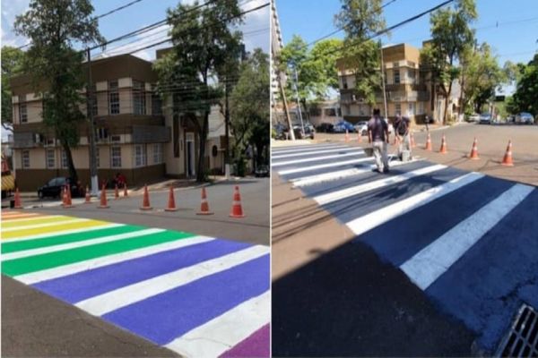 Faixa de pedestres “colorida” em Foz do Iguaçu foi repintada