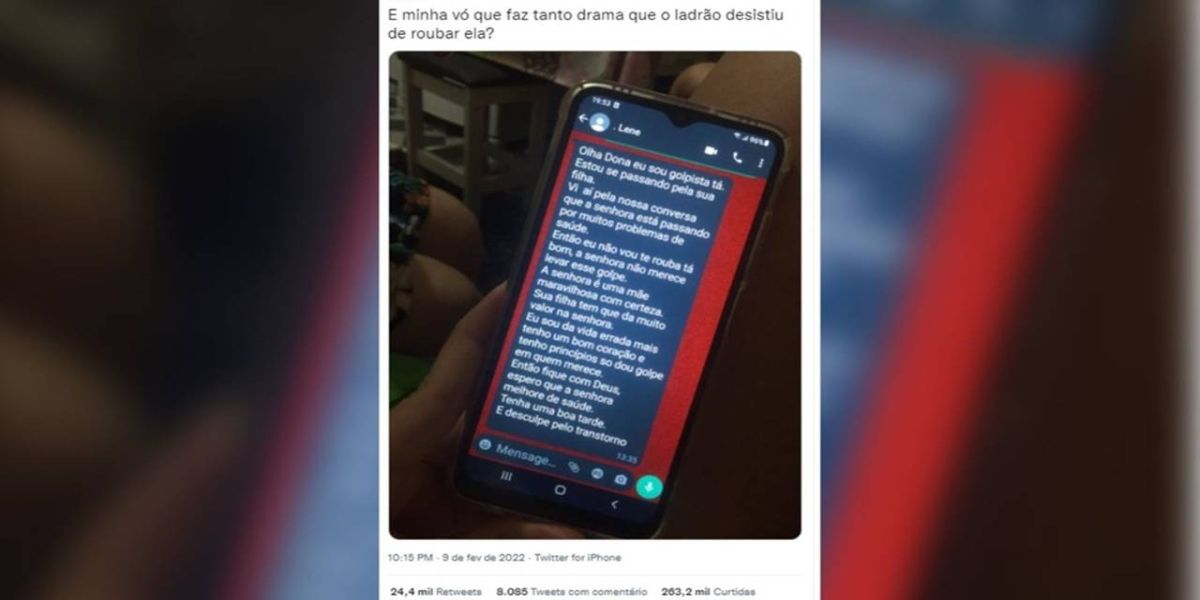 Criminoso fica com dó de aplicar golpe em idosa e mensagem viraliza
