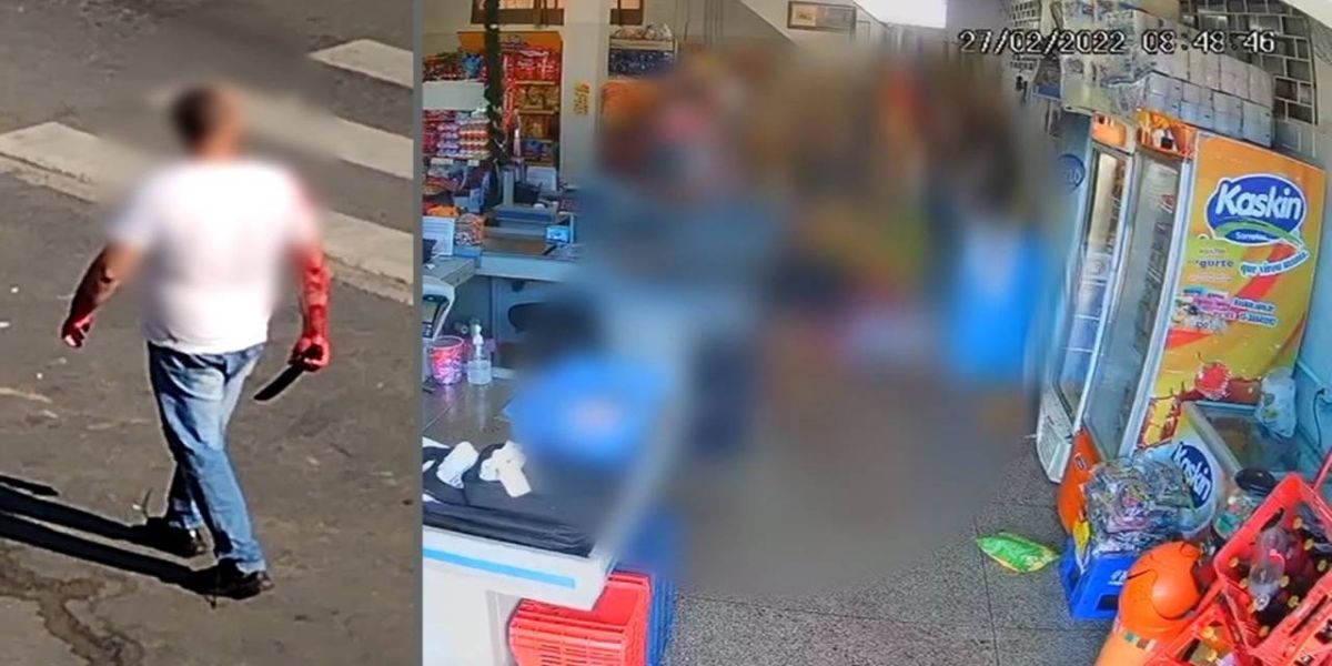 Jovem ataca e mata seu pai com golpes de facão dentro de mercado, em Araucária; Imagens fortes