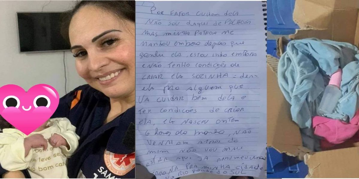 Mulher deixa bebê em caixa de papelão com um bilhete e criança é encontrada pela equipe do Samu