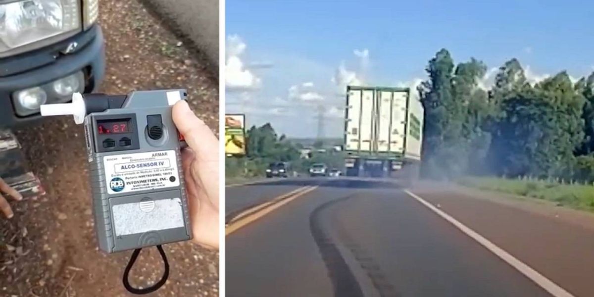 PRF Paraná prende motorista bêbado que dirigia carreta carregada na BR-163