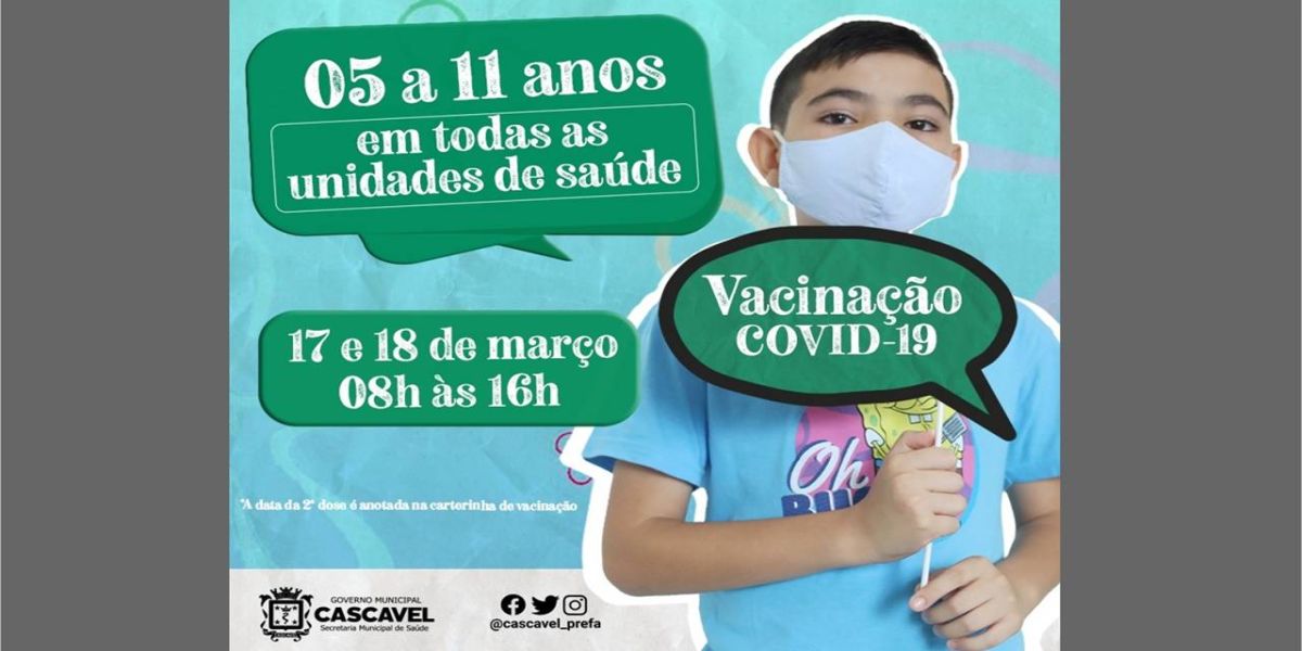 ATENÇÃO; Crianças de 5 a 11 anos já podem se vacinar contra a Covid-19 nos dias 17 e 18