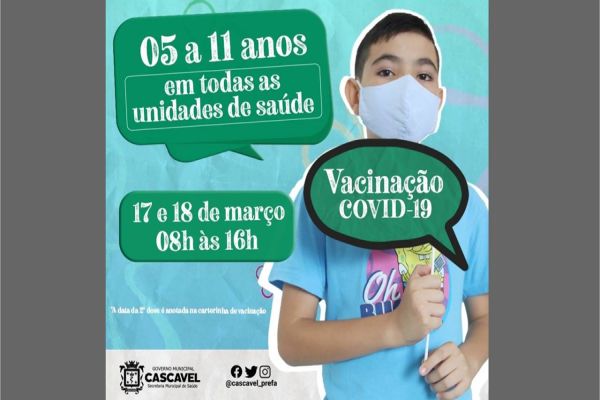 ATENÇÃO; Crianças de 5 a 11 anos já podem se vacinar contra a Covid-19 nos dias 17 e 18