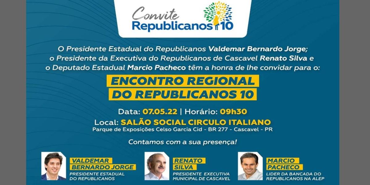 Republicanos promovem encontro regional neste sábado em Cascavel