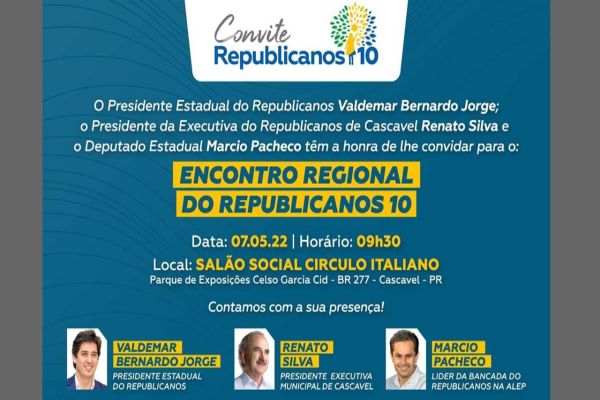 Republicanos promovem encontro regional neste sábado em Cascavel