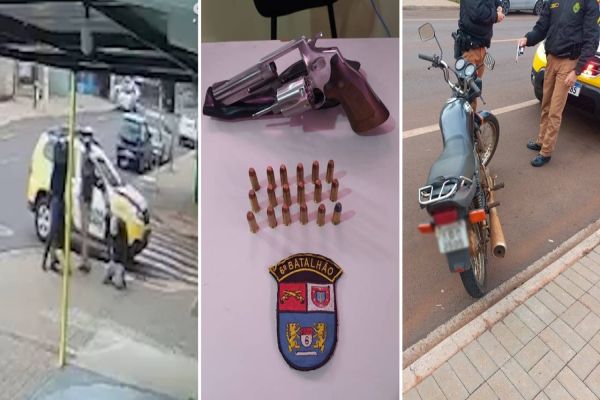 Imagem referente a notícia: Dois homens são detidos pela Polícia Militar com arma de fogo e moto furtada no Bairro Santa Cruz