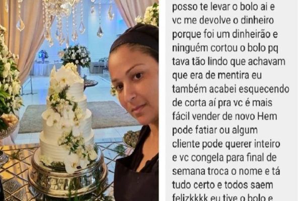 Cliente não corta bolo e pede dinheiro de volta à confeiteira: 'Indignada'