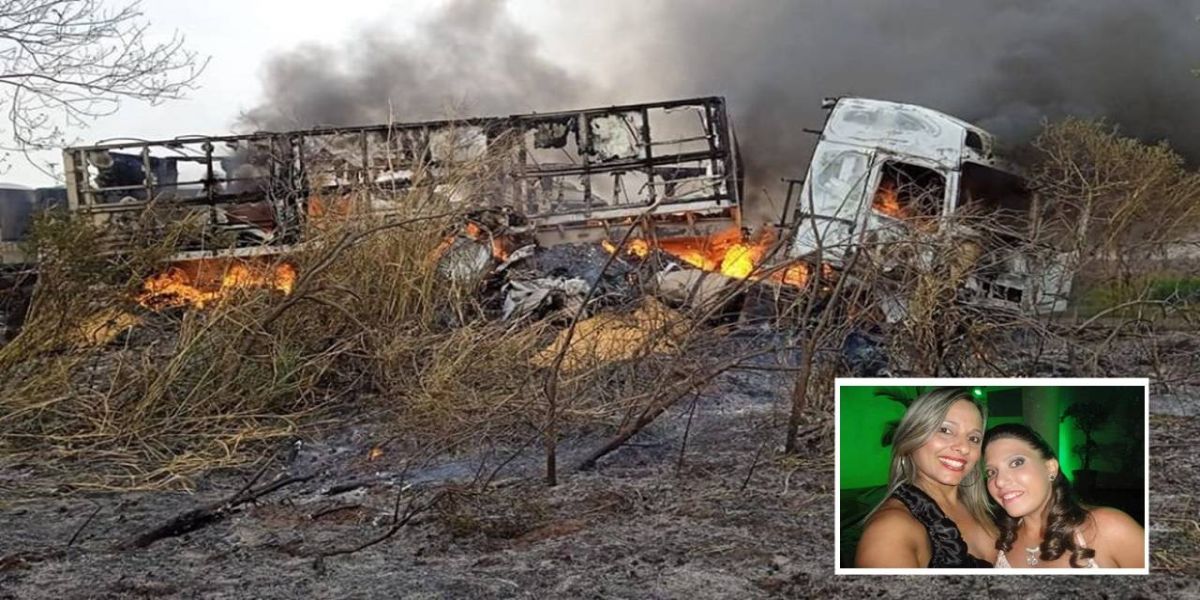 Mãe e filha morrem carbonizadas após carro bater contra carreta e veículos incendiarem na BR-376