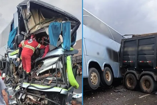 Foto relacionada a notícia: Tragédia: Duas pessoas morrem e 22 ficam feridas em batida entre ônibus e carreta