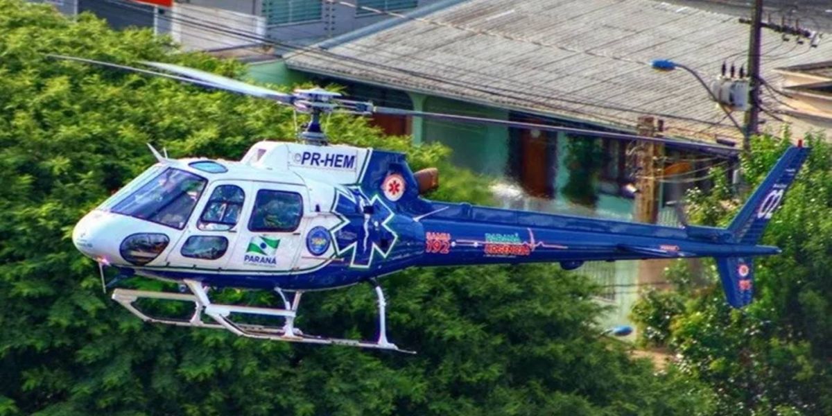Menino de 6 anos é transferido pelo helicóptero do Consamu de Catanduvas para o HUOP em Cascavel