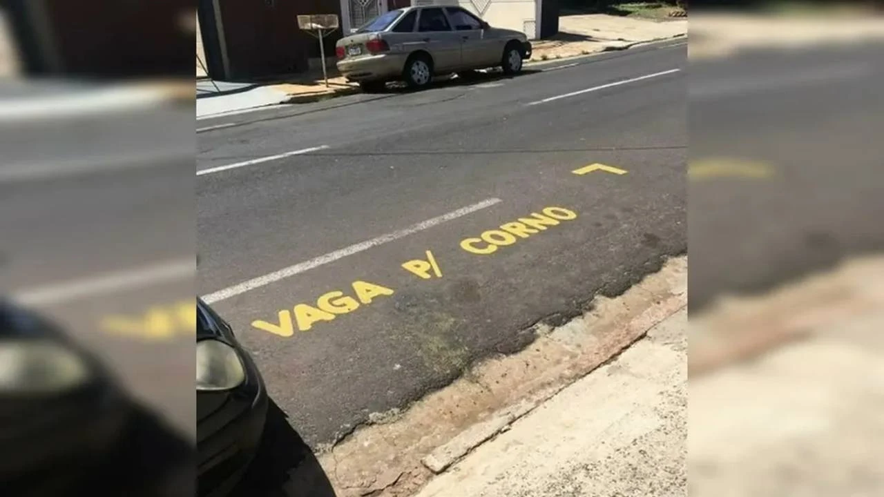 Foto relacionada a notícia: Morador pinta 'vaga p/ corno' na frente da garagem em Garça