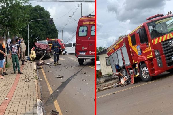 Imagem referente a notícia: Caminhão do Corpo de Bombeiros se envolve em grave acidente de trânsito no sudoeste do Paraná; vídeo