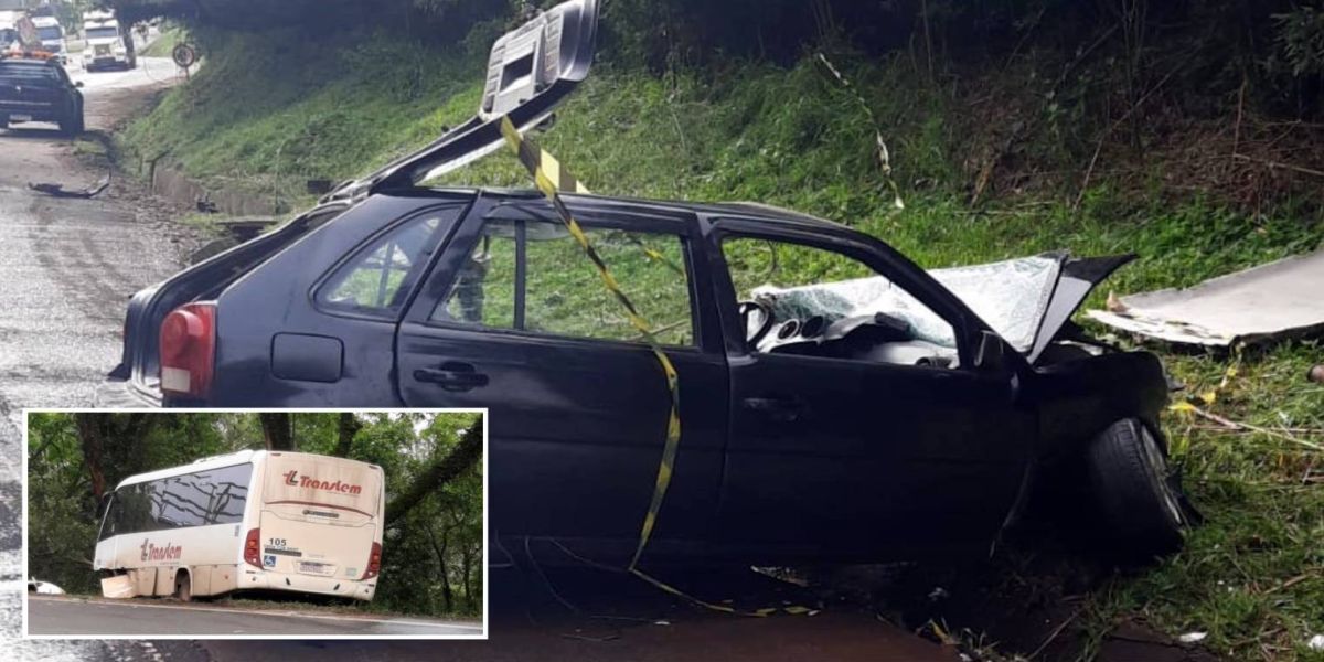 Três pessoas morrem em grave acidente entre carro e ônibus na PR-160 em Telêmaco Borba