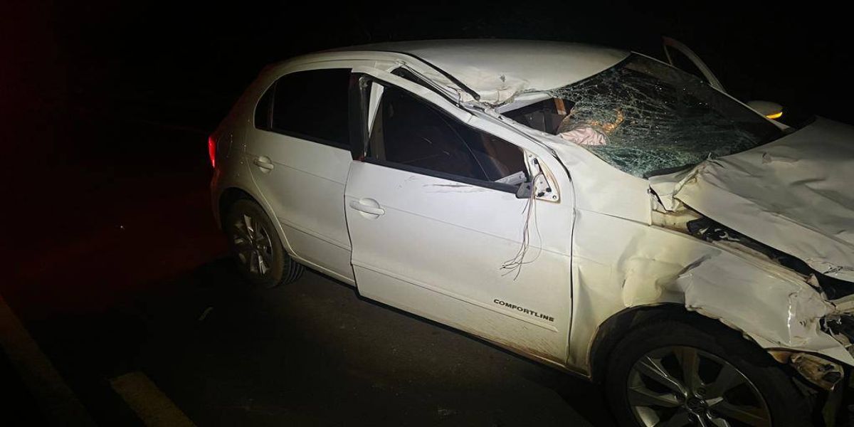 Carro atinge boi e deixa estragos na PR-317 em Formosa do Oeste