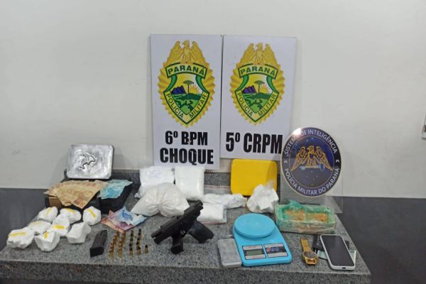Polícia Militar fecha refinaria de cocaína e apreende drogas, arma e veículo em Cascavel