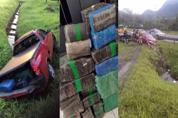 Motorista tenta atropelar policiais, cai em valeta e é preso com 480 kg de drogas