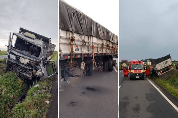 Motorista tem a perna amputada após violenta colisão entre caminhões na BR-376