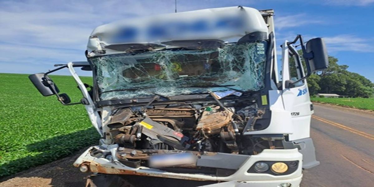 Motorista fica ferido após colidir caminhão na PR-182, em Realeza