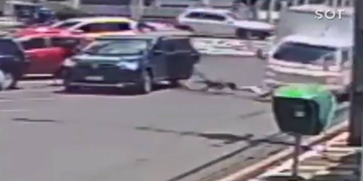 Cenas fortes: Carro abre a porta, ciclista cai e é atropelado por caminhão no Paraná