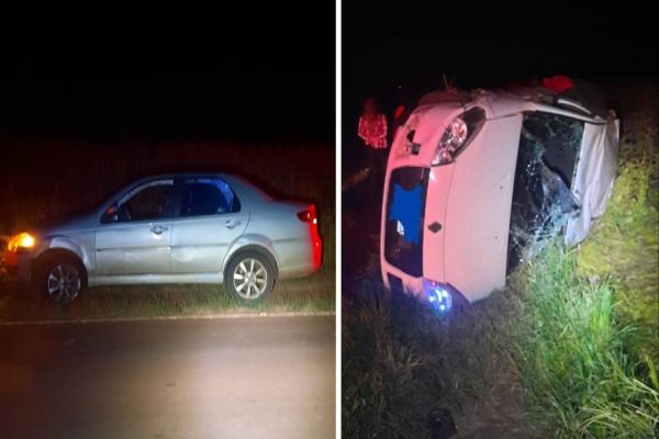 Casal fica ferido em capotamento na PR-317 entre Toledo e Ouro Verde