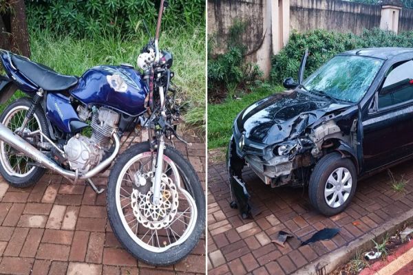 Colisão frontal deixa motociclista ferido na Avenida Piquiri; Condutor da moto estava sem CNH