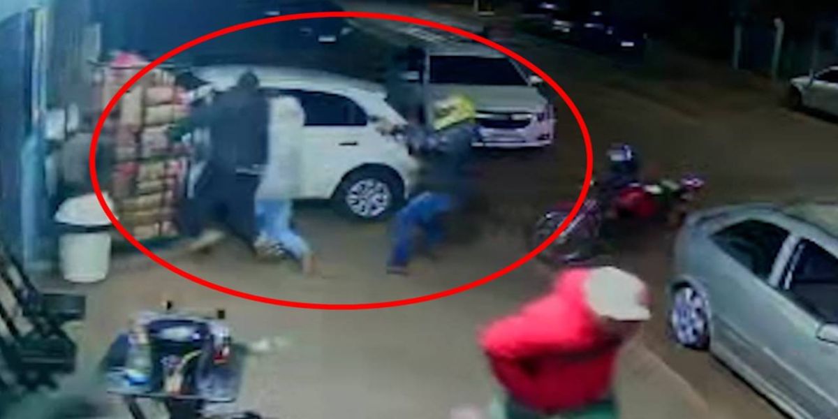 Homicídio é flagrado por câmera de segurança em distribuidora de bebidas no Bairro Santa Cruz