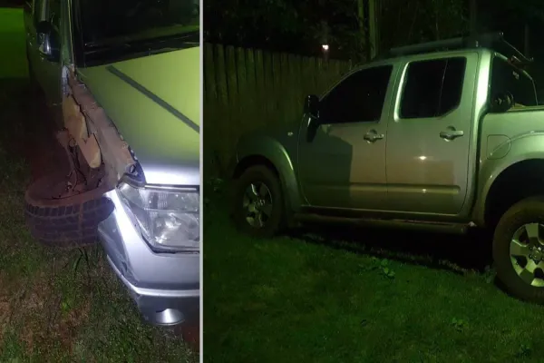 Foto relacionada a notícia: Caminhonete colide em caçamba de entulhos em Corbélia e condutor é preso por embriaguez ao volante