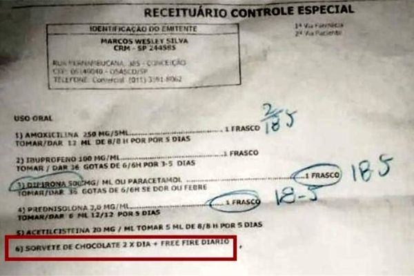 Médico é demitido após receitar "Free Fire" e sorvete de chocolate para criança com gripe