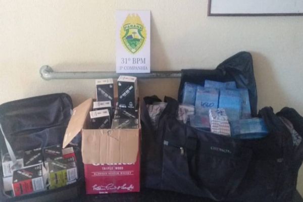 Polícia Militar apreende produtos de descaminho em abordagem a ônibus em Corbélia