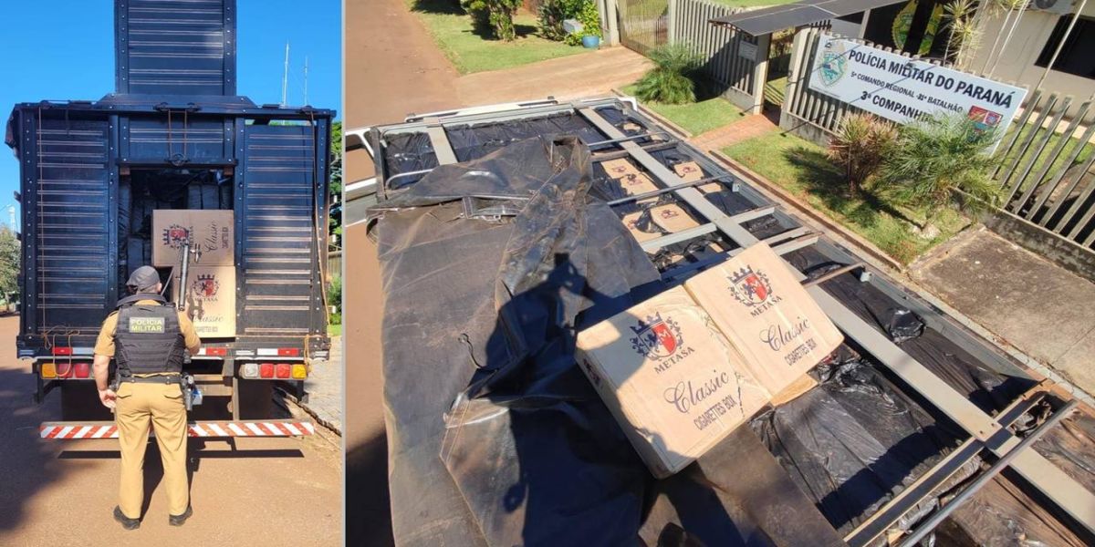Polícia Militar apreende caminhão com contrabando de cigarros em Corbélia