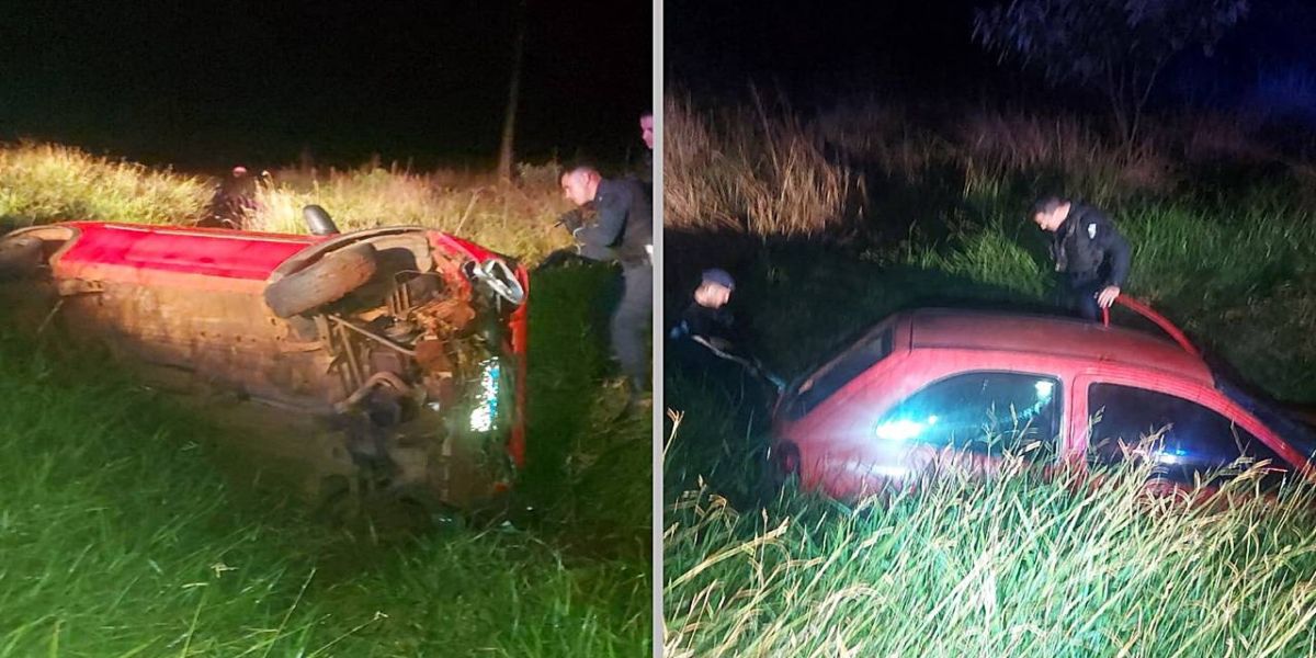 Fuga da GM: Carro capota e deixa quatro feridos, incluindo dois adolescentes, na PR-486 em Cascavel