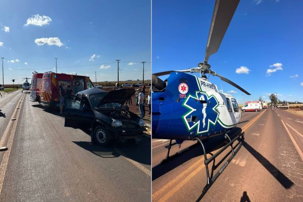 Grave acidente na PR-182 envolvendo veículo e carreta deixa três feridos