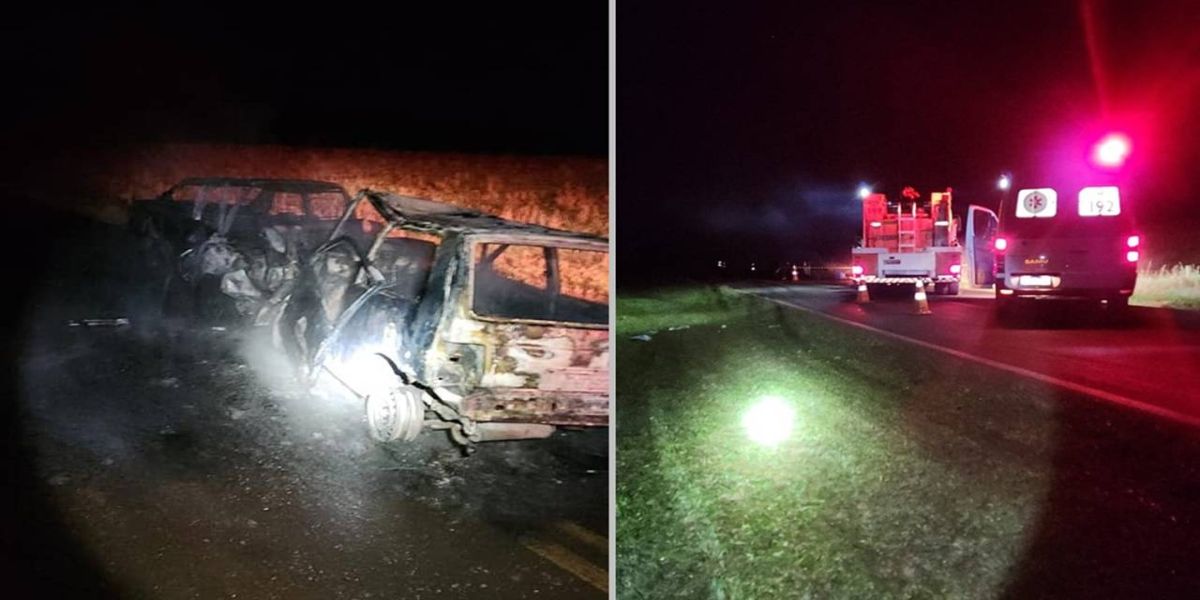 Duas pessoas morrem carbonizadas após colisão frontal na PR-473 em Quedas do Iguaçu