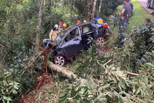 Imagem referente a notícia: Três pessoas ficam feridas após saída de pista na PR-180 em Cascavel