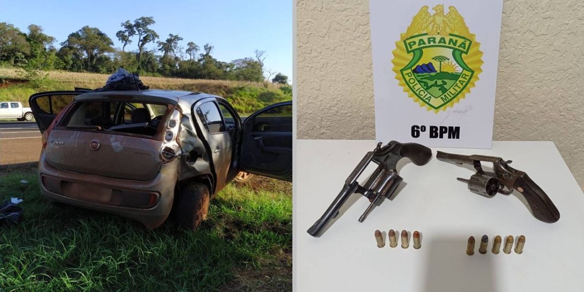 PM de Matelândia detém trio após roubo tentado, colisão e perseguição na BR-277