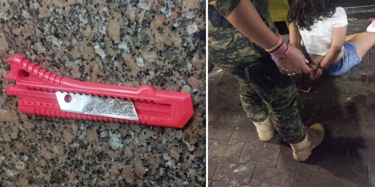 Mulher é presa pela GM após atacar e cortar pescoço de homem com estilete no centro de Cascavel