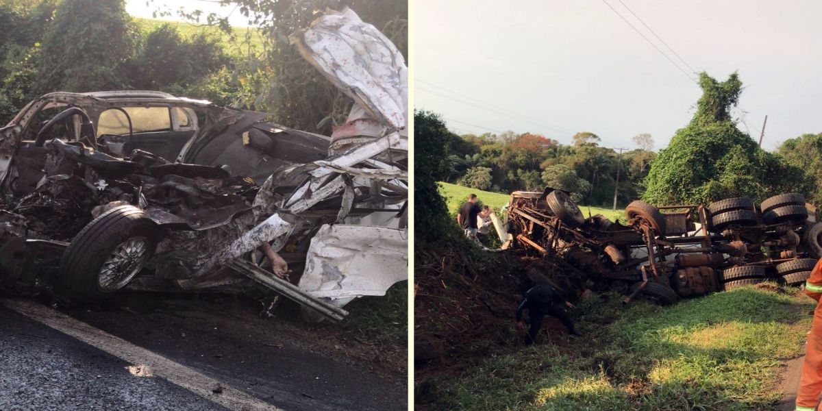 Homem morre em gravíssimo acidente de trânsito entre carro e caminhão na PR-158 em Vitorino