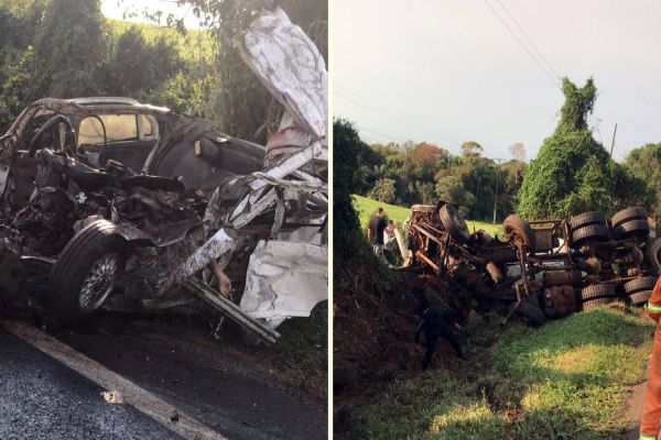 Homem morre em gravíssimo acidente de trânsito entre carro e caminhão na PR-158 em Vitorino