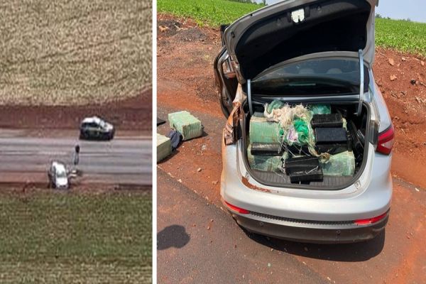 Imagem referente a notícia: PRF e PM apreendem quase 400 kg de maconha com apoio aéreo na PR-239 em Toledo