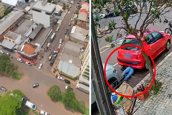 Imagem referente a notícia: Imagens aéreas mostram carros batidos, tumulto e prisão de contrabandista em Cascavel