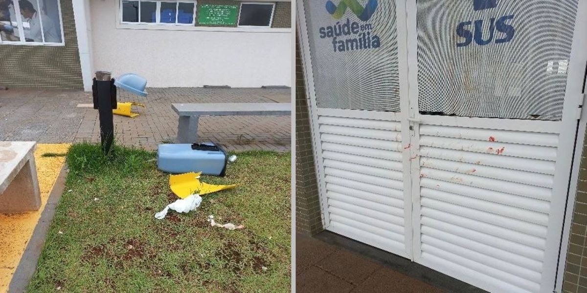 Homem ferido após ataque de cachorro, danifica lixeiras da USF Sanga Funda ao ver unidade fechada