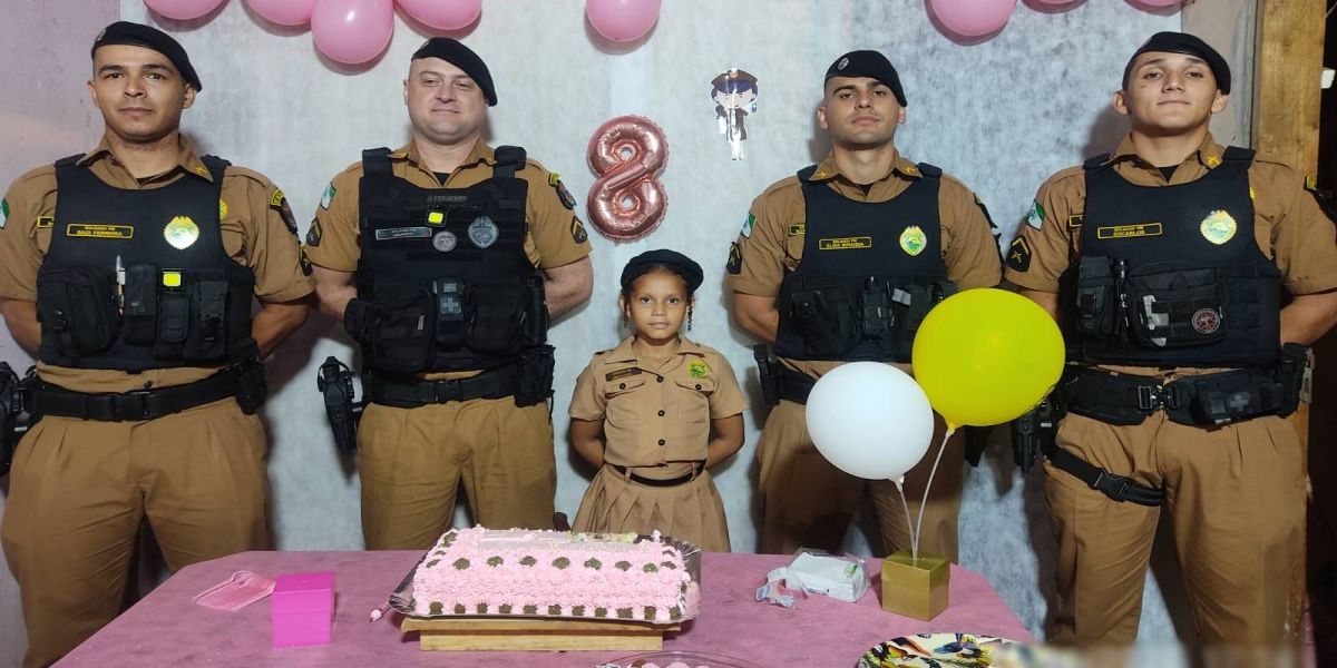Aniversário temático da Polícia Militar encanta criança em Assis Chateaubriand