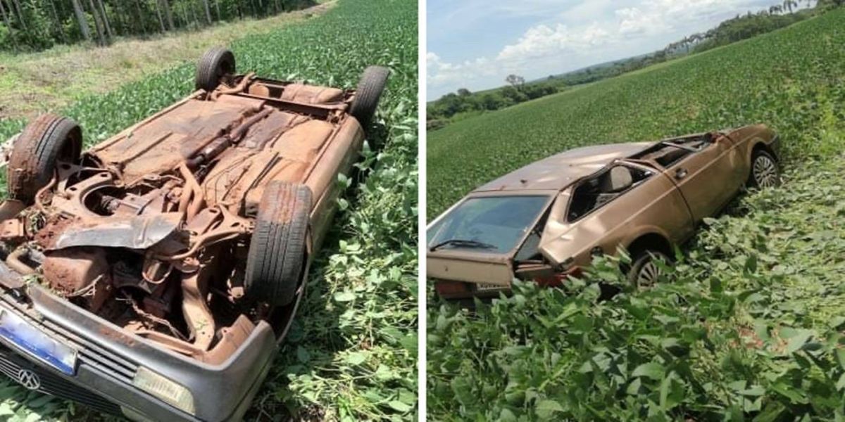 Condutor sai ileso após sair da pista e capotar na rodovia entre Mercedes e Arroio Guaçu