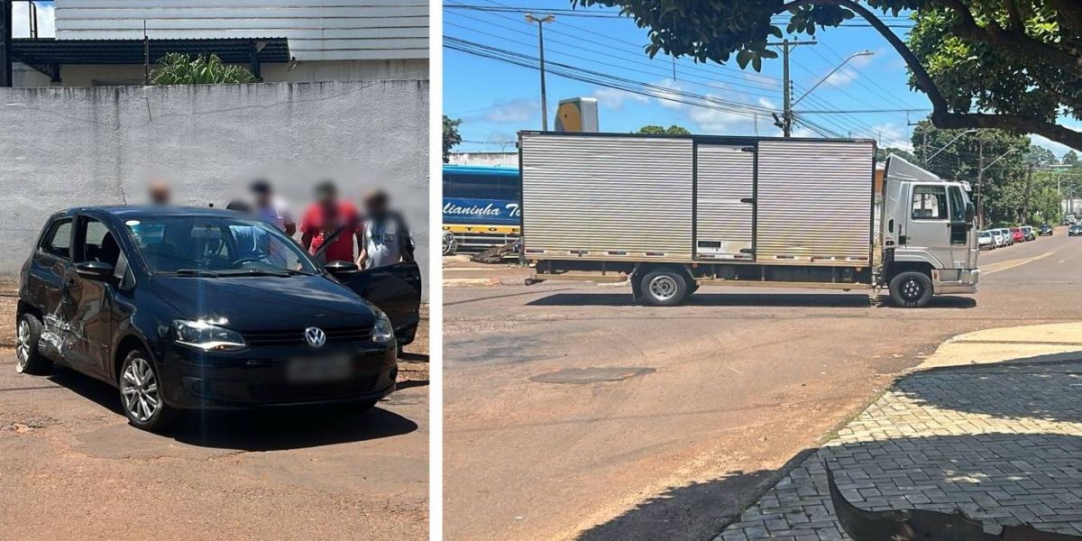 Caminhão colide com Volkswagen Fox e motorista é detido no Jardim Alvora