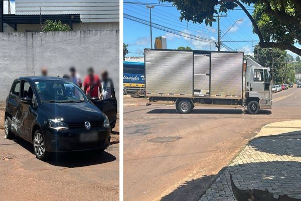 Imagem referente a notícia: Caminhão colide com Volkswagen Fox e motorista é detido no Jardim Alvora